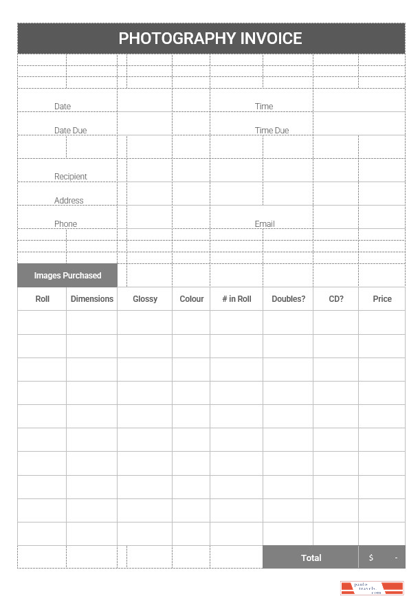 Printable Photography Invoice Template PSD template